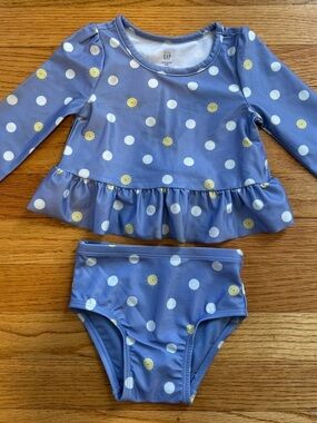 GAP Girls Blue Polka Dot Ruffle Two-Piece Swim Set